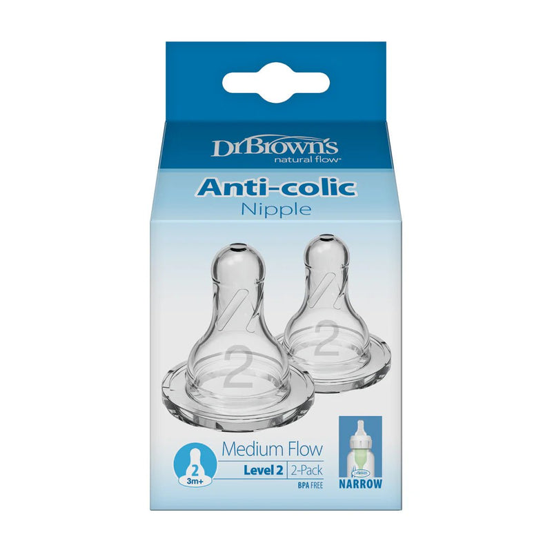 Dr Brown's - Level 2 Silicone Narrow Nipple, 2 - Pack Mother & Baby