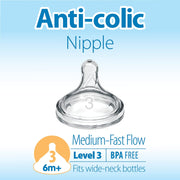 Dr Brown's - Level 3 Natural Silicone Nipple, Wide - Neck 2 - Pack Mother & Baby
