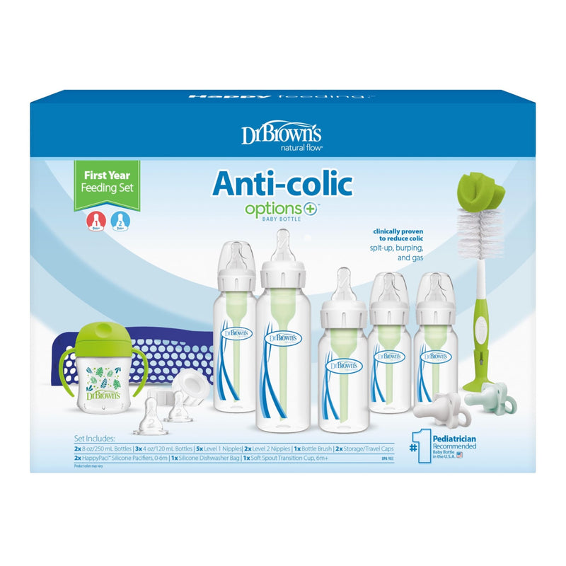 Dr Brown's - Narrow Anti - colic Options+ Baby Bottle First Year Feeding Gift Set Mother & Baby