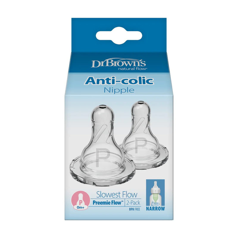 Dr Brown's - Preemie Flow Silicone Narrow Nipple, 2 - Pack Mother & Baby