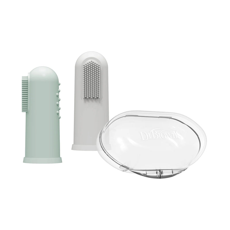 Dr Brown's - Silicone Finger Toothbrush with case, Gray and Light Green, 2 - Pack Mother & Baby