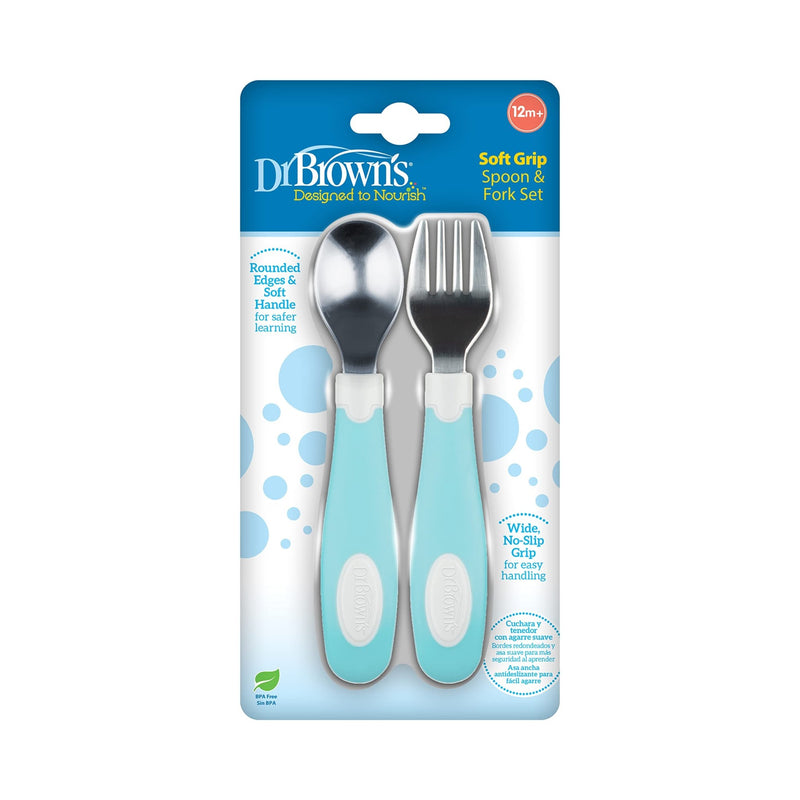 Dr Brown's - Soft Grip Spoon & Fork Set, Teal Mother & Baby