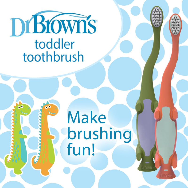 Dr Brown's - Toddler Toothbrush, Dinosaur, Green and Orange, 2 - pack Mother & Baby