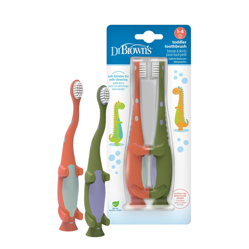 Dr Brown's - Toddler Toothbrush, Dinosaur, Green and Orange, 2 - pack Mother & Baby