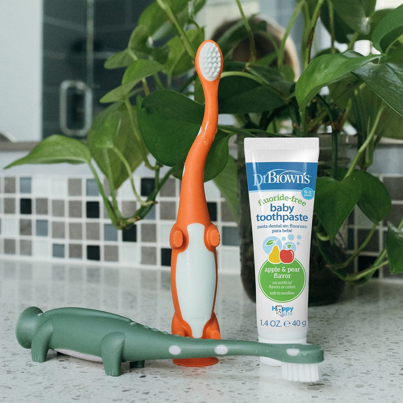 Dr Brown's - Toddler Toothbrush, Dinosaur, Green and Orange, 2 - pack Mother & Baby