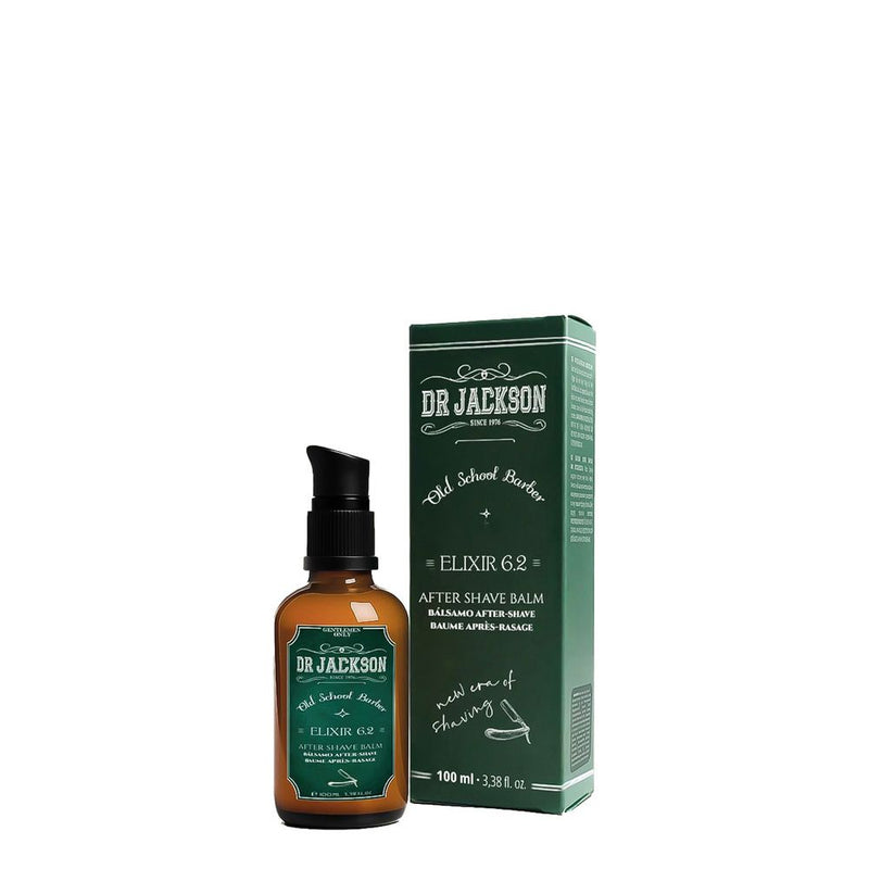 Dr Jackson Elixir 6.2 After-Shave Balm, bottle and retail box, front view