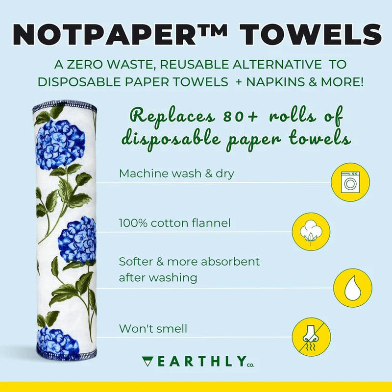 EARTHLY CO - Reusable Paper Towel 10 - PK Blue Hydrangea Home & Kitchen