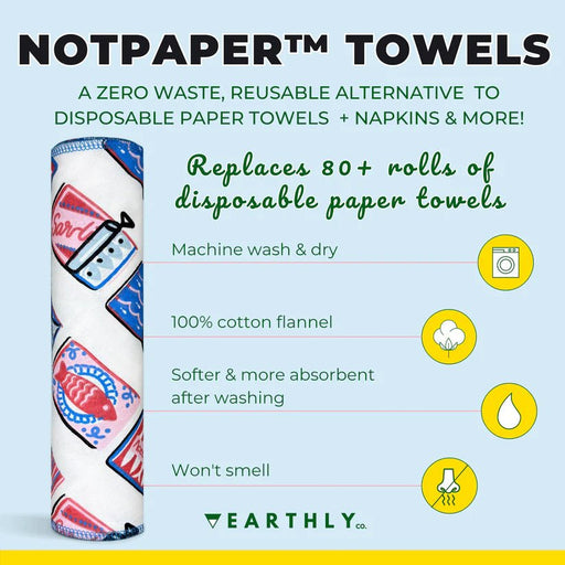 EARTHLY CO - Reusable Paper Towel 10 - PK Sardine social Home & Kitchen