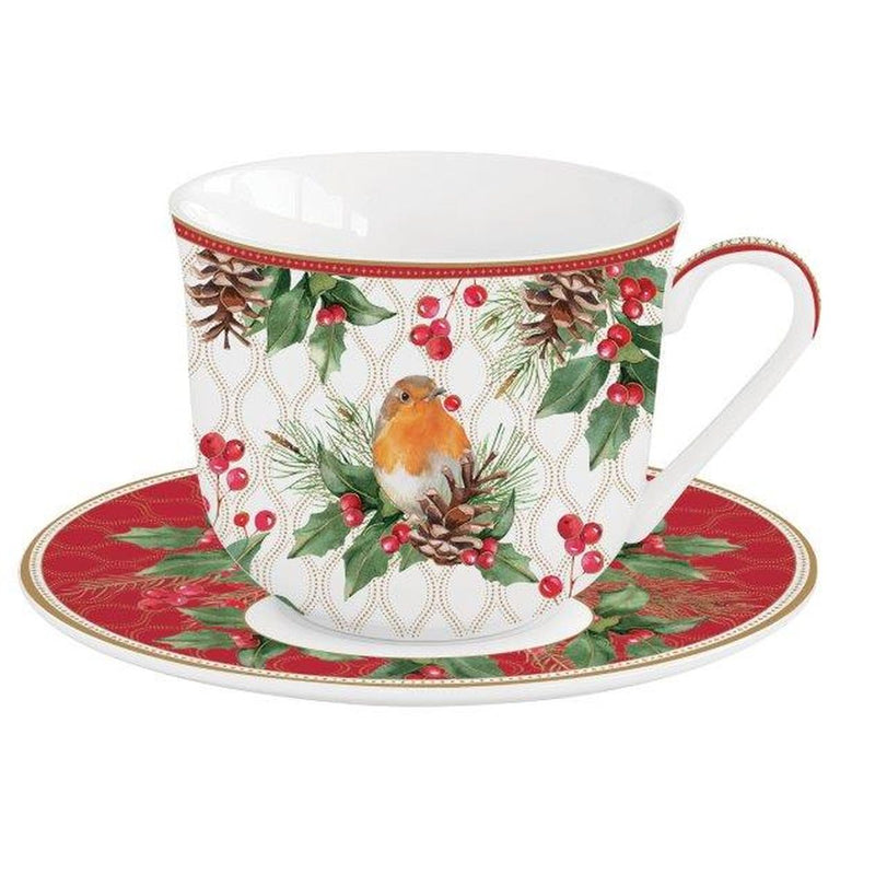 Easy Life - CHRISTMAS BERRIES - Breakfast Cup - Saucer | 370 ml / 12.5 oz Home & Kitchen