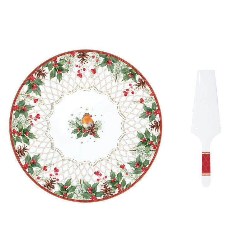 Easy Life - CHRISTMAS BERRIES - Cake Plate with Server | 32 cm / 12.6 in Home & Kitchen
