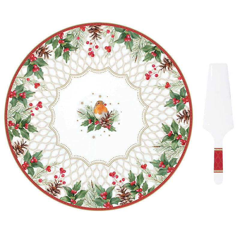 Easy Life - CHRISTMAS BERRIES - Cake Plate with Server | 32 cm / 12.6 in Home & Kitchen