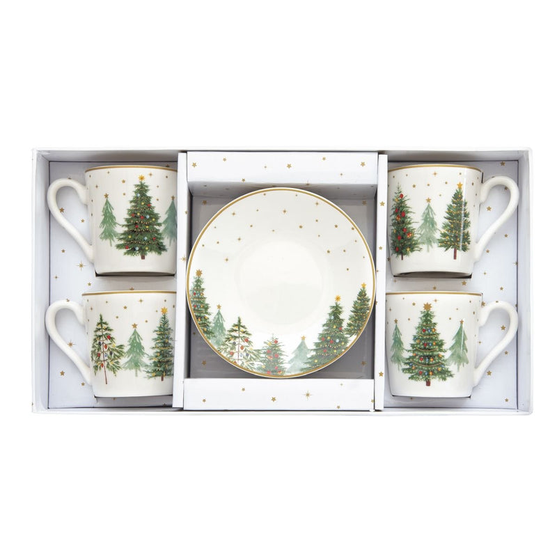 Easy Life - FESTIVE TREES - Espresso Cups - Set of 4 | 100 ml / 3.4 oz Home & Kitchen
