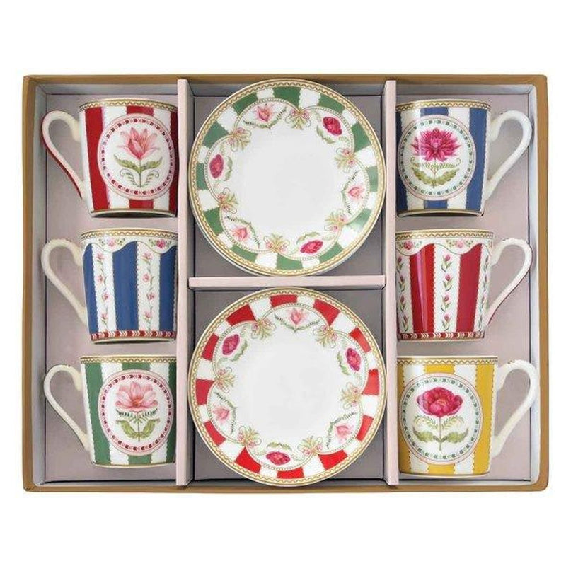 Easy Life - FLOWERY - Espresso Cup & Saucer - Set of 6 | 100 ml / 3.4 oz Home & Kitchen
