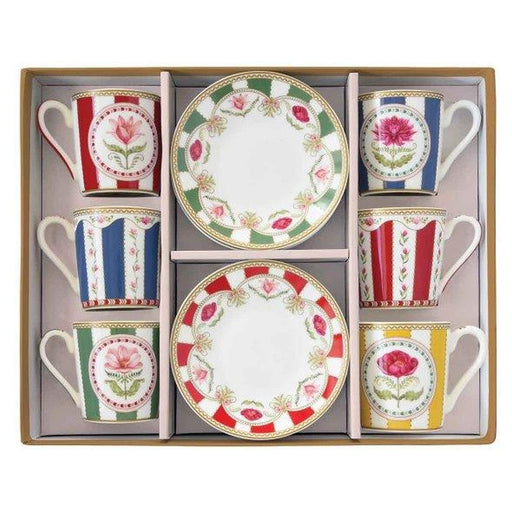 Easy Life - FLOWERY - Espresso Cup & Saucer - Set of 6 | 100 ml / 3.4 oz Home & Kitchen
