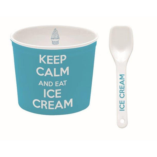 Easy Life - KEEP CALM - Ice Cream Bowl - with Spoon Blue Home & Kitchen