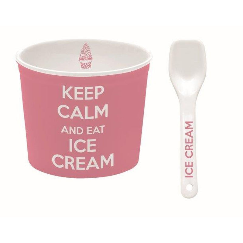 Easy Life - KEEP CALM - Ice Cream Bowl - with Spoon Pink Home & Kitchen