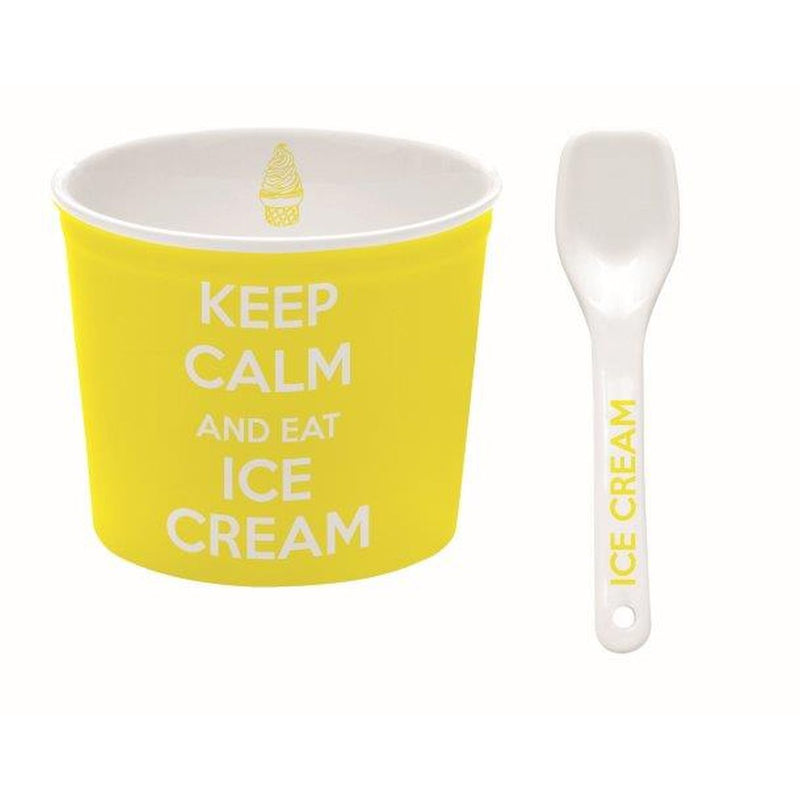 Easy Life - KEEP CALM - Ice Cream Bowl - with Spoon Yellow Home & Kitchen