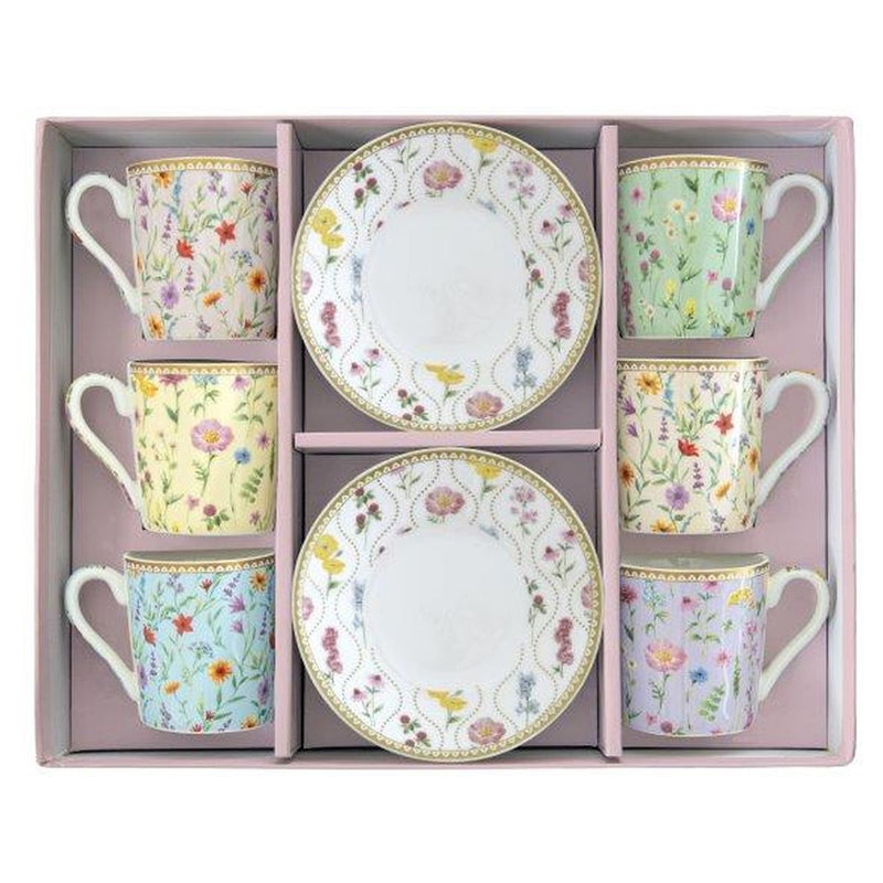 Easy Life - MEADOW FLOWERS - Espresso Cups & Saucers | 100 ml / 3.4 oz Home & Kitchen