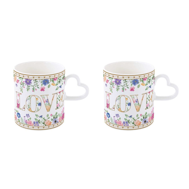 Easy Life - MON AMOUR - Mug - with Heart Shaped Handle S/2 | 320 ml / 10.8 oz Home & Kitchen