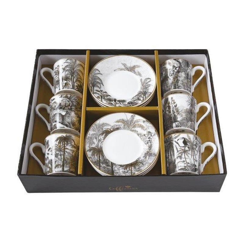 Easy Life - RETRO JUNGLE - Espresso Cup & Saucer - Set of 6 | 100 ml / 3.4 oz Home & Kitchen