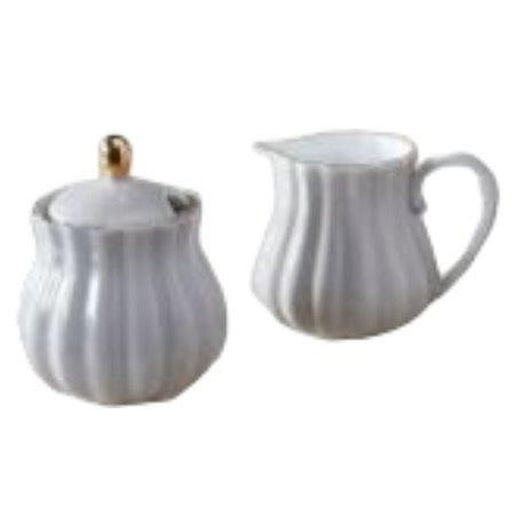 Easy Life - ROYALE - Creamer - & Sugar Set, Grey with Golden Accents Home & Kitchen