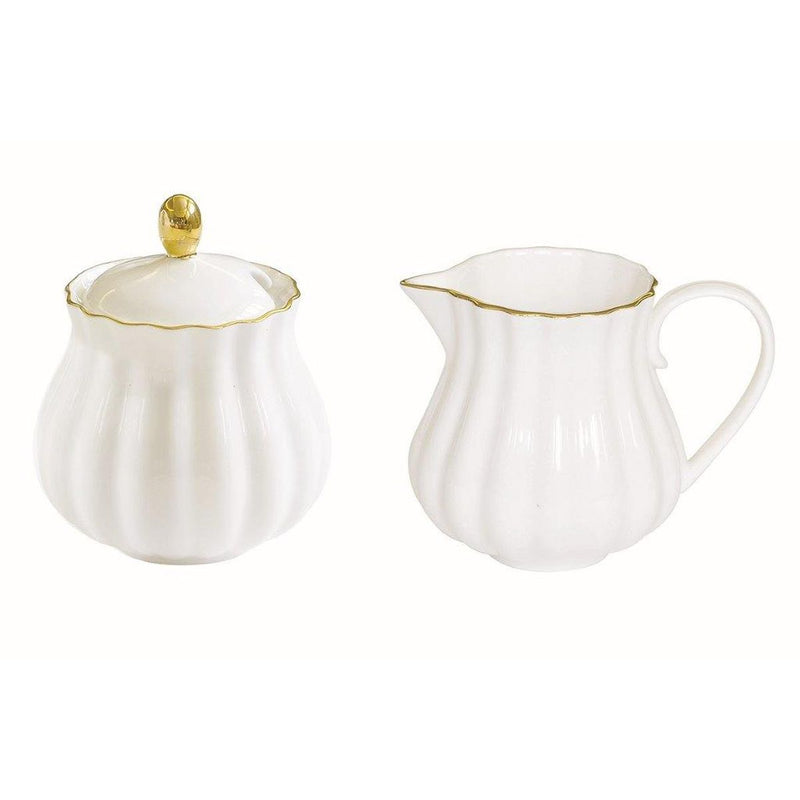 Easy Life - ROYALE - Creamer - & Sugar Set, White with Golden Accents Home & Kitchen