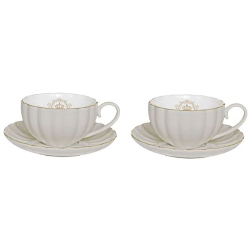 Easy Life - ROYALE - Set of 2 Espresso Cups & Saucers , Grey with Golden Rim | 110 ml Home & Kitchen