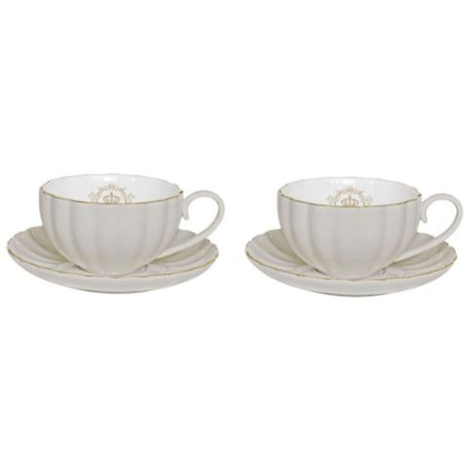 Easy Life - ROYALE - Set of 2 Espresso Cups & Saucers , Grey with Golden Rim | 110 ml Home & Kitchen