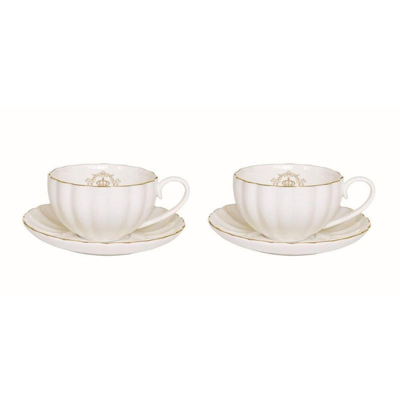 Easy Life - ROYALE - Set of 2 Espresso Cups & Saucers , White with Golden Rim | 110 ml Home & Kitchen