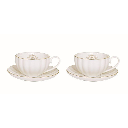 Easy Life - ROYALE - Set of 2 Espresso Cups & Saucers , White with Golden Rim | 110 ml Home & Kitchen