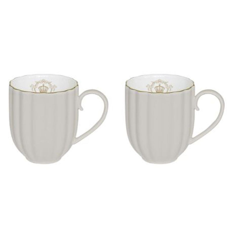 Easy Life - ROYALE - Set of 2 Mugs Grey with Golden Rim | 300 ml Home & Kitchen