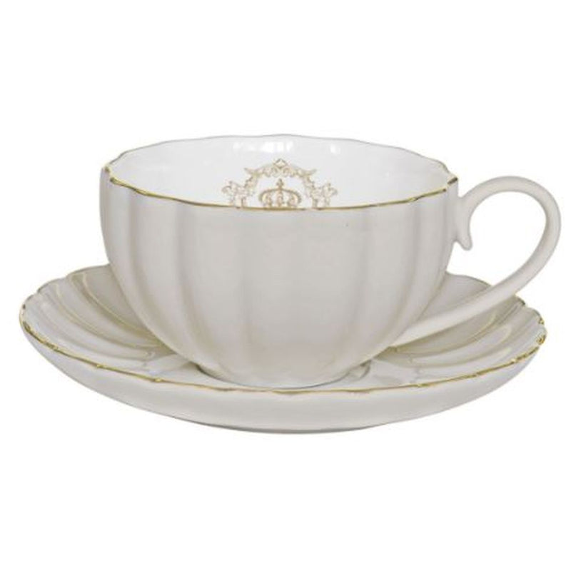 Easy Life - ROYALE - Teacup & Saucer - Grey with Golden Rim | 200 ml Home & Kitchen