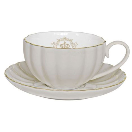 Easy Life - ROYALE - Teacup & Saucer - Grey with Golden Rim | 200 ml Home & Kitchen