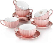 Easy Life - ROYALE - Teacup & Saucer - Pink with Golden Rim | 200 ml Home & Kitchen