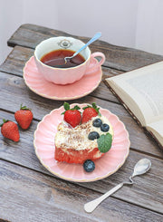 Easy Life - ROYALE - Teacup & Saucer - Pink with Golden Rim | 200 ml Home & Kitchen