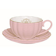 Easy Life - ROYALE - Teacup & Saucer - Pink with Golden Rim | 200 ml Home & Kitchen