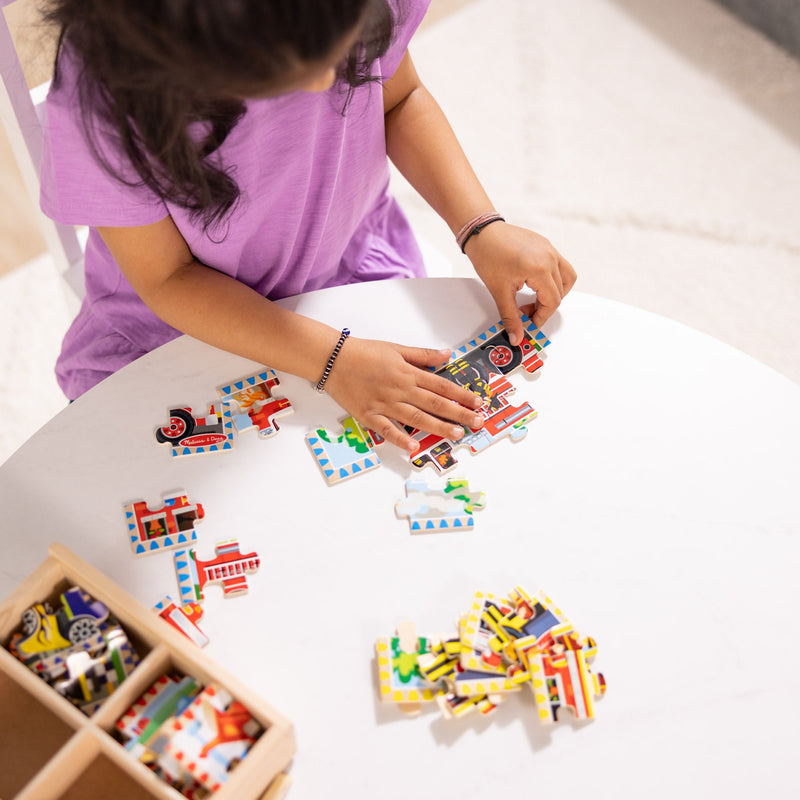 Melissa & Doug - 12-Piece Wooden Puzzles - Vehicles (Set of 4) - in use during play