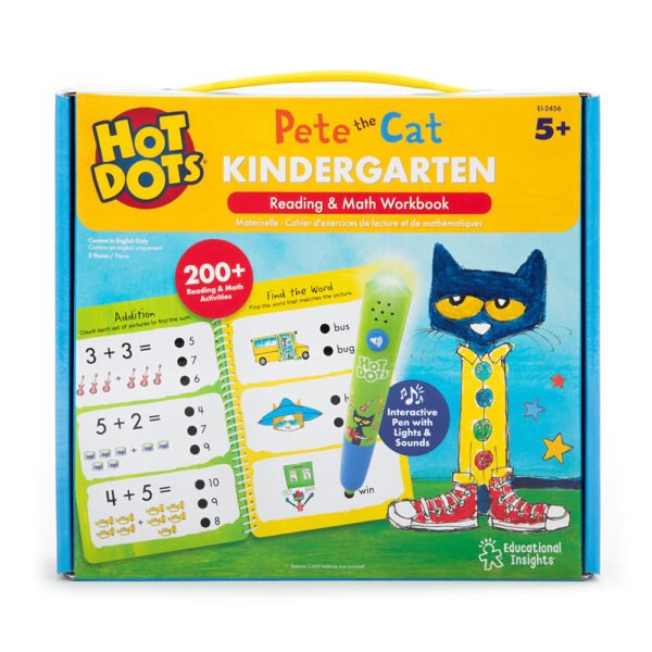 Educational Insights - Hot Dots Pete The Cat Kindergarten Reading & Math Workbook Media