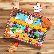 Melissa & Doug - Happy Hens Push-to-Pop Wooden Puzzle - 5 Pieces - hen pieces and eggs beneath