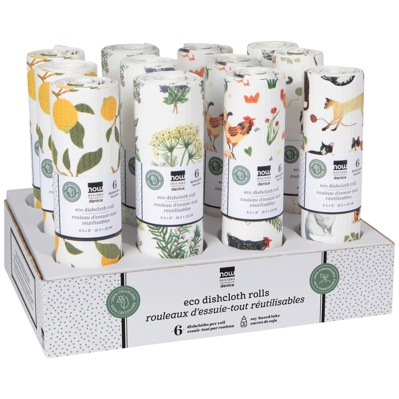 Now Designs - Countryside Eco Dishcloth Roll Counter Display - 12 assorted