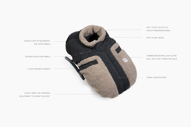 7AM - Car Seat Cocoon - Teddy Applique - Applique Oatmeal - 0-12M
