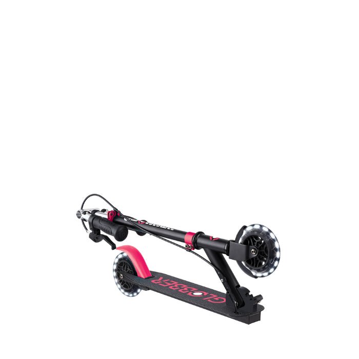 Globber Flow Element Lights Patinete Plegable – 2 Ruedas Luminosas, Aluminio, 3.25 Kg, Admite Hasta 100 Kg, Manillar Ajustable 80-95 Cm