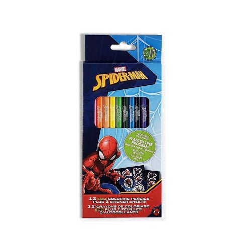 Greenre - MARVEL SPIDERMAN - 12 COLORING PENCILS w/ BONUS STICKERS Games & Toys