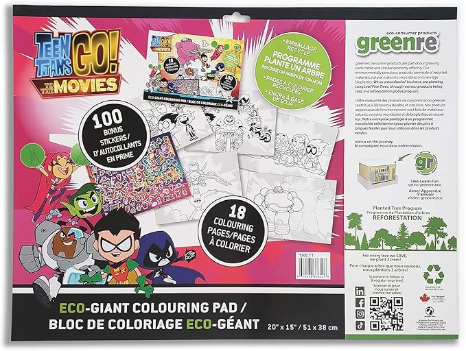 Greenre - TEEN TITANS GO - ECO GIANT COLORING PAD 20"x15" - 18pgs Games & Toys