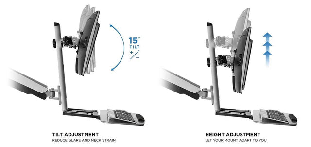 Mount-IT - Sit Stand Workstation Wall Mounted with Dual Monitor & Keyboard Tray Gas Spring Includes CPU Wall Mount Heavy Duty Steel & Aluminum
