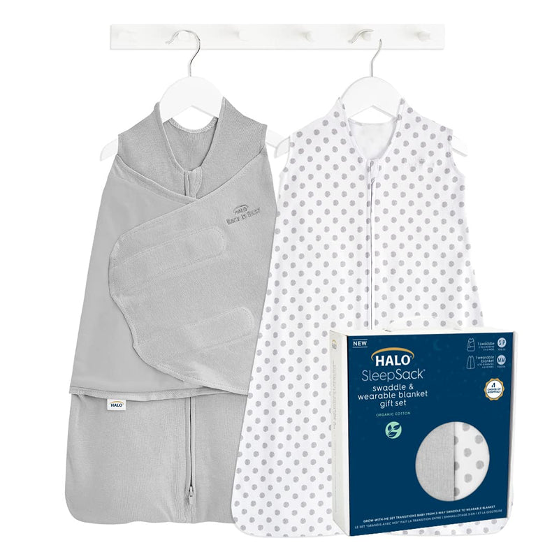 HALO - 100% Organic Cotton 2Pc Gift Set Sleepsack Swaddle And Sleepsack | Cloud Solid And Dot - Neutral - Small/Medium Mother & Baby