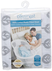 HALO - Bassinest Fitted Sheet - Cotton Furniture Grey Leaf 100% Cotton Muslin