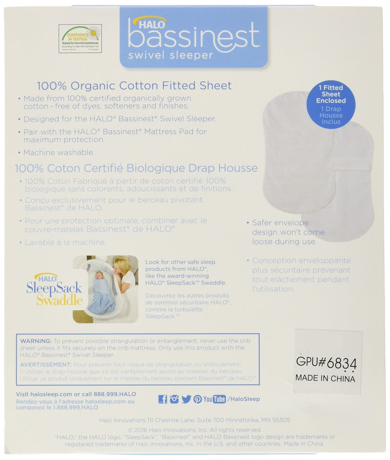 HALO - Bassinest Fitted Sheet - Cotton Furniture White 100% Organic Cotton