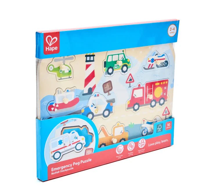 Hape - EMERGENCY VEHICLES PEG PUZZLE Toys & Games