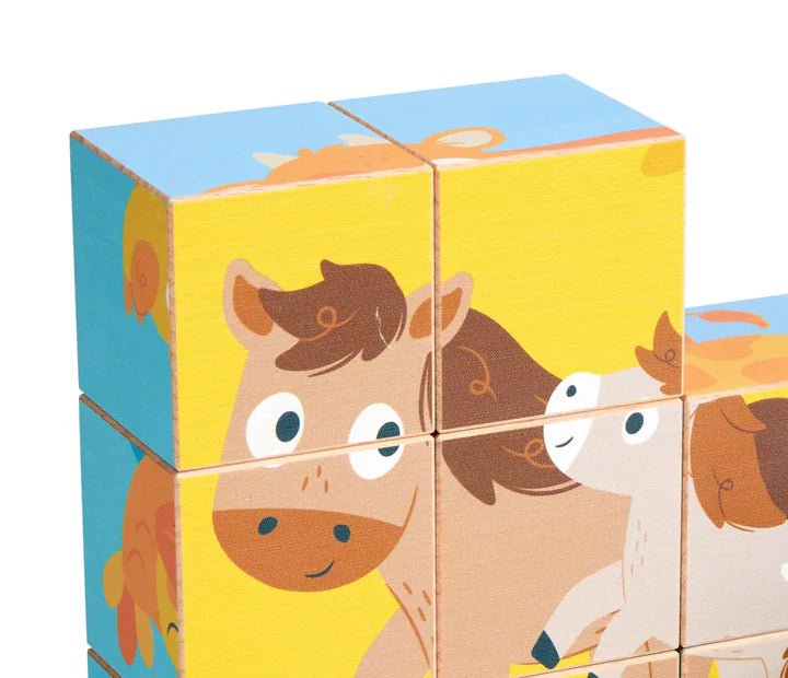 Hape - FARM WOODEN BLOCKS PUZZLE Toys & Games